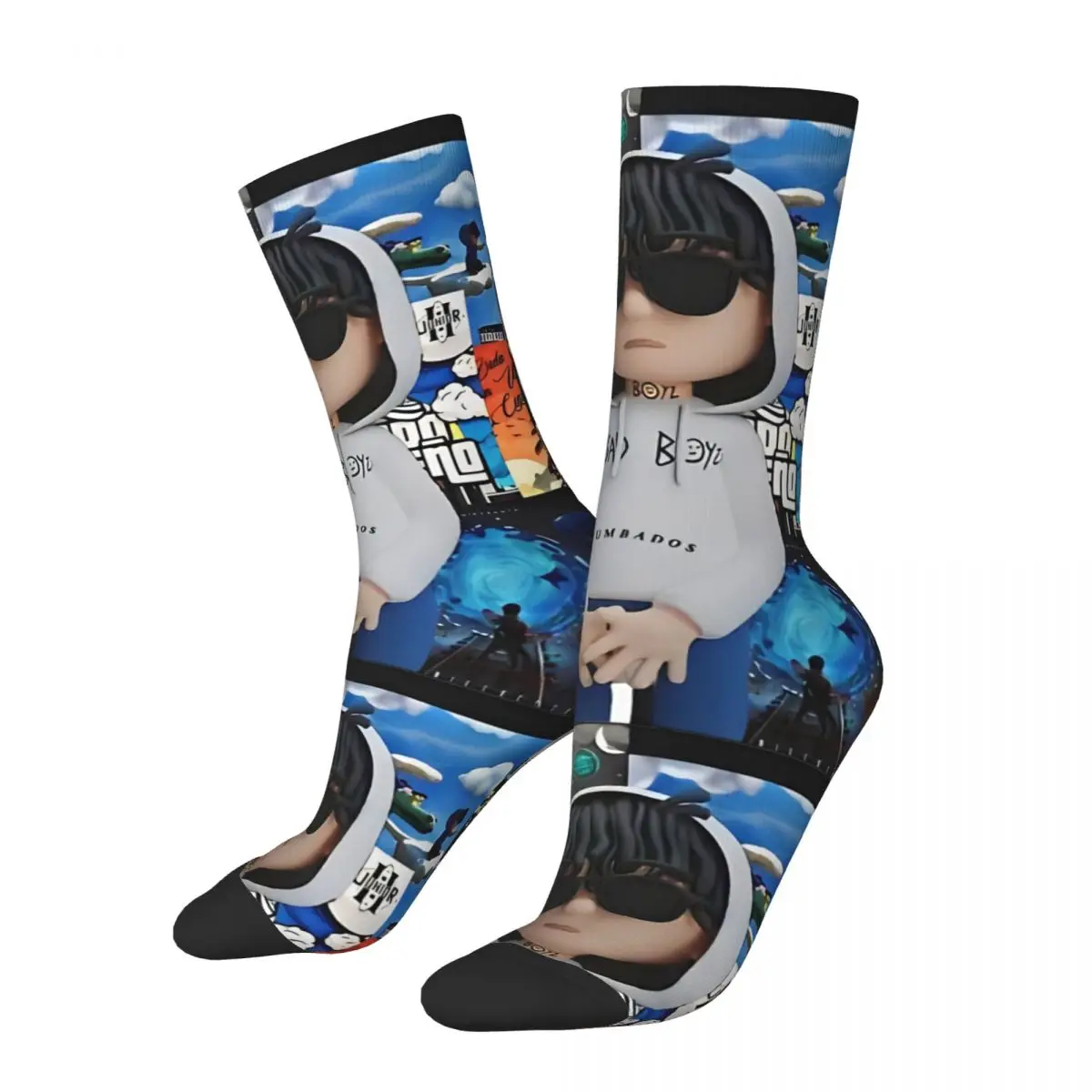 Crazy Design Funny Junior H Cartoon Collage Design Theme Basketball Socks Spring Autumn Winter Sad Boyz Crew Socks Breathable