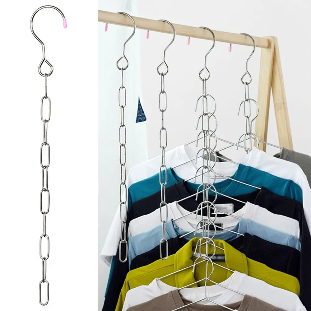 Metal Hooks Clothes Drying Rack Foldable Iron Chain Closet Organizer Multi-port Space Saving Clothes Hangers Wardrobe Storage