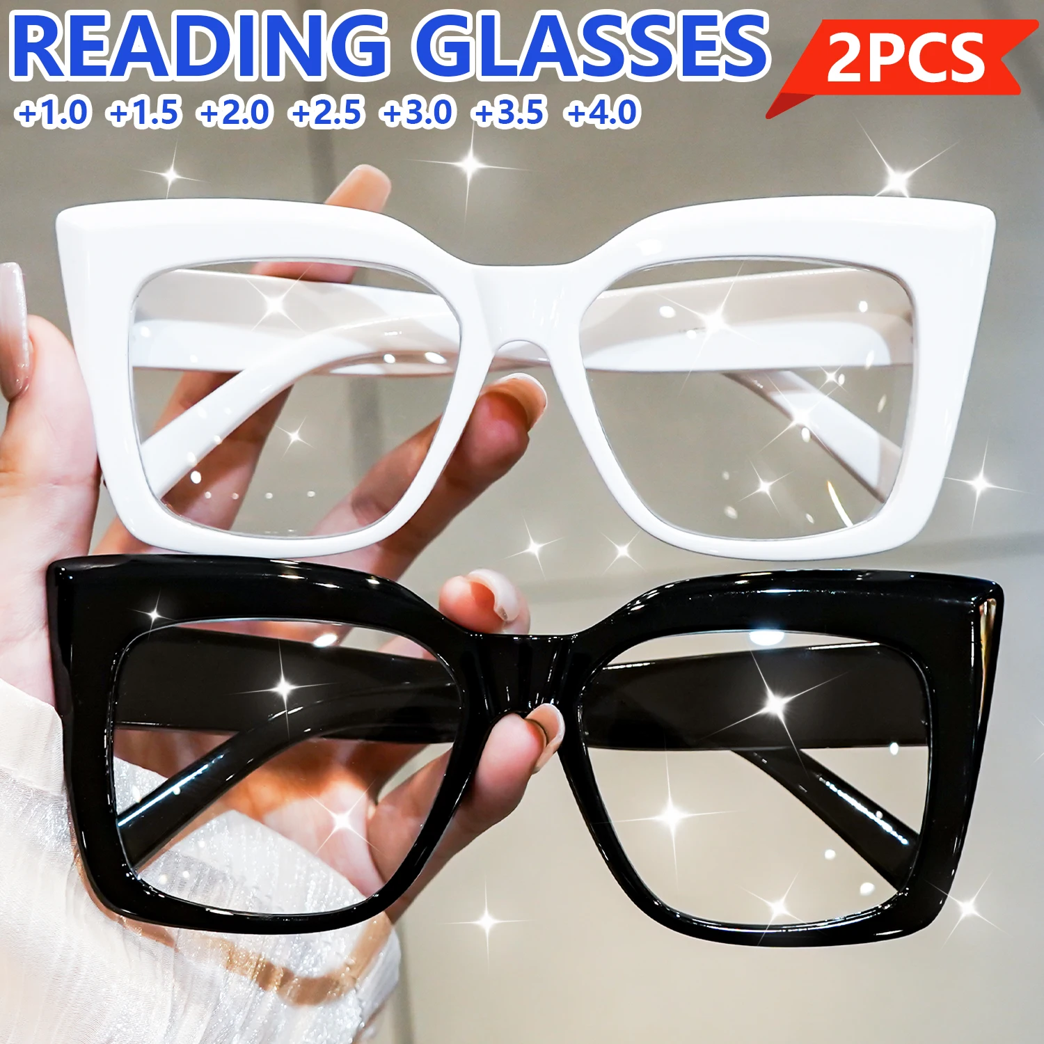 2 Stück elegante Unisex-Katzenaugen-Lesebrille, langlebiger Rahmen, modische Vergrößerungsbrille für Männer und Frauen