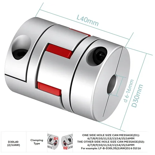 Imagen 2 del producto Conector de acoplamiento de eje de motor D30L40 interior 6,35/6/8/10/12/14/16mm adaptador de conexión de junta de acoplador de eje de motor Flexible ForCNC
