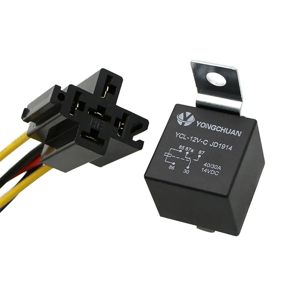 1pcs Car Relay With Black Copper Terminals Car Relay With Relay Socket 40A DC 12V/24V  Dustproof For Headlights Battery Control