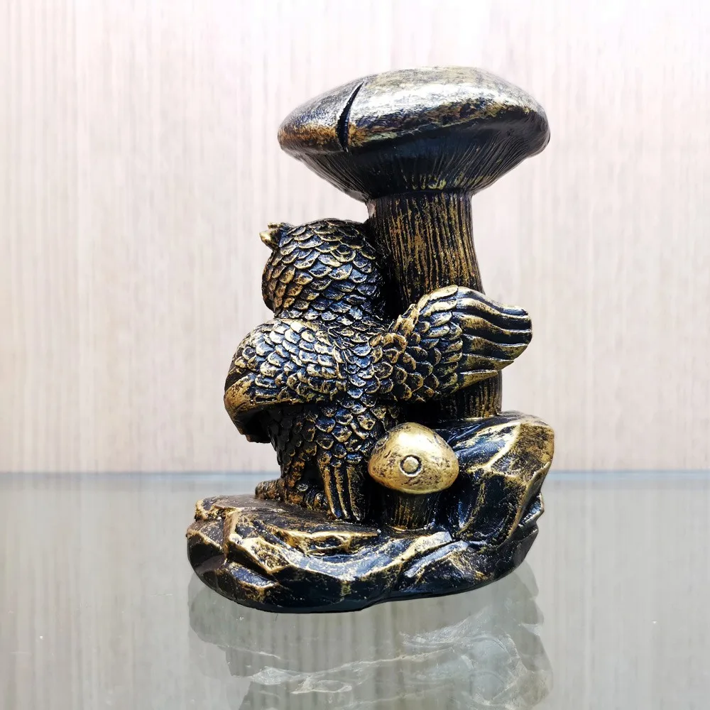Owl Mushroom Statue Resin Ball Holder, Creative Ornaments, Crystal Sphere Stand, Display Base, Home and Office Decor