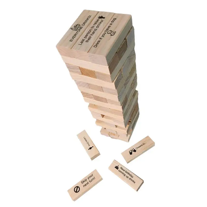 Drunken Tower Drinking Game Adult Party Drinking Game Wooden Blocks Stacking Floor Game Tower Building Blocks Balancing Game For