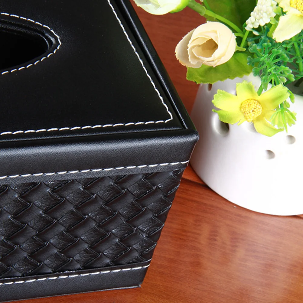

Multifunctional Desktop Organizer PU Tissue Box Pencil Scissor Holder Braided Design Suitable for Home Office Car