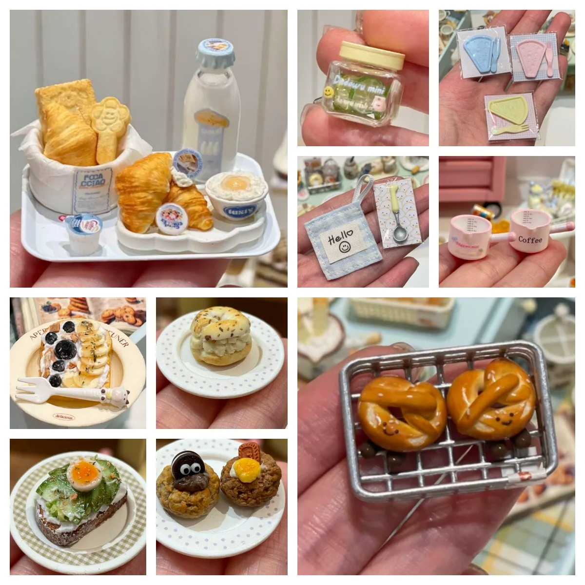 

Ins Style Miniature Food Set - Handmade Coffee Cup, Bread, Bagel, Milk & Cheese Tableware Set Decor Popular in Korea Japan