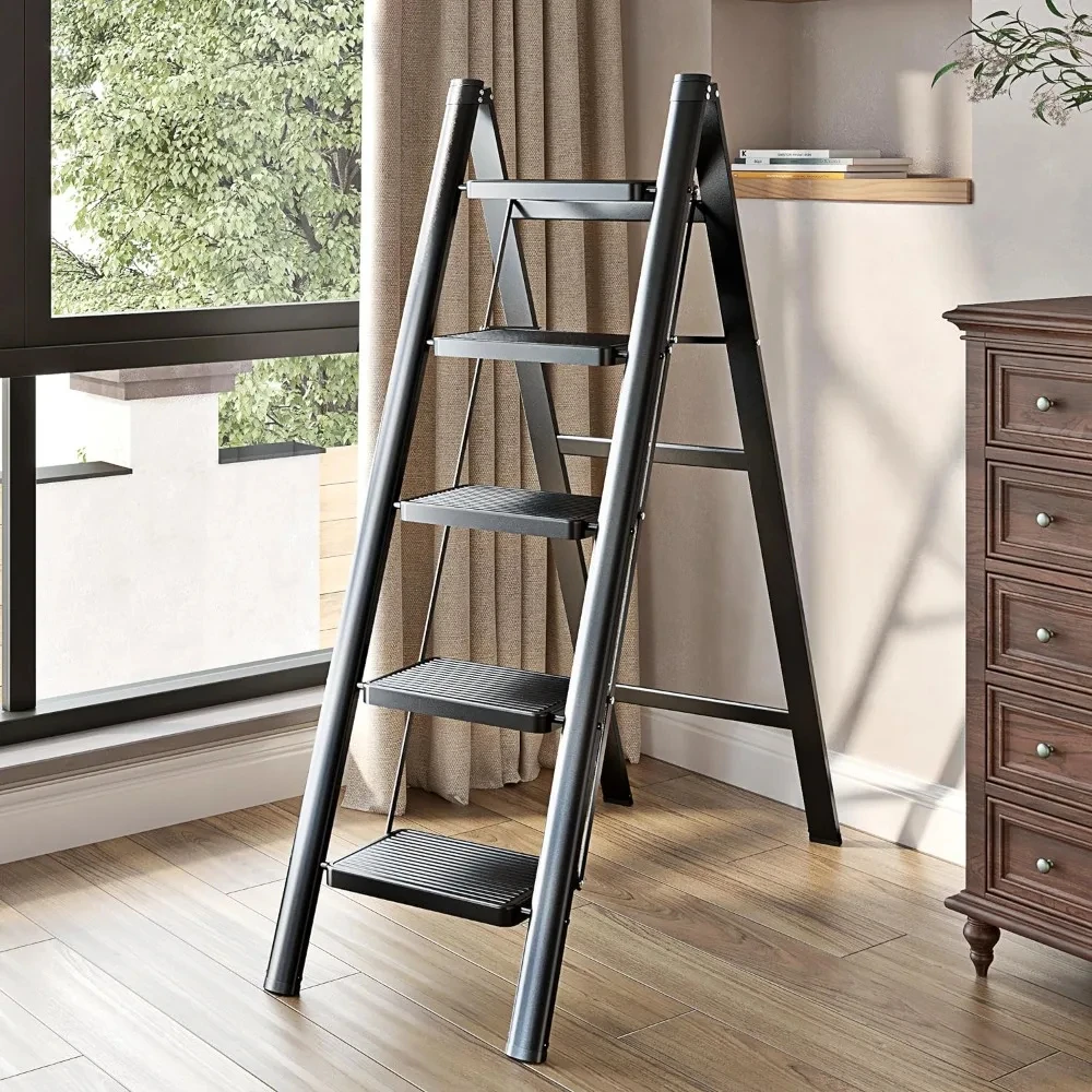 Step Ladders, 5 Ladder,Lightweight Folding Stool with Anti-Slip Pedal,600 Lbs Portable Sturdy Steel, Step Ladders