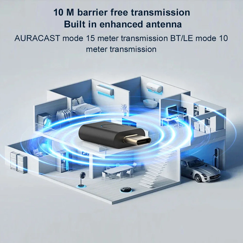 Audio Transmitter Bluetooth-Compatible 5.4 USB C Type-C BT 5.4 Transmitter with Auracast Audio Dongle Adapter for PS 5 for PS 4