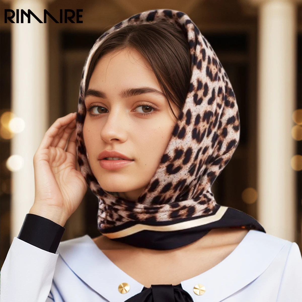 

Классический шарф RIMAIRE 90x90 см с леопардовым принтом, женская шаль большого размера из искусственного шелка, универсальный шарф на шею и повязка на голову