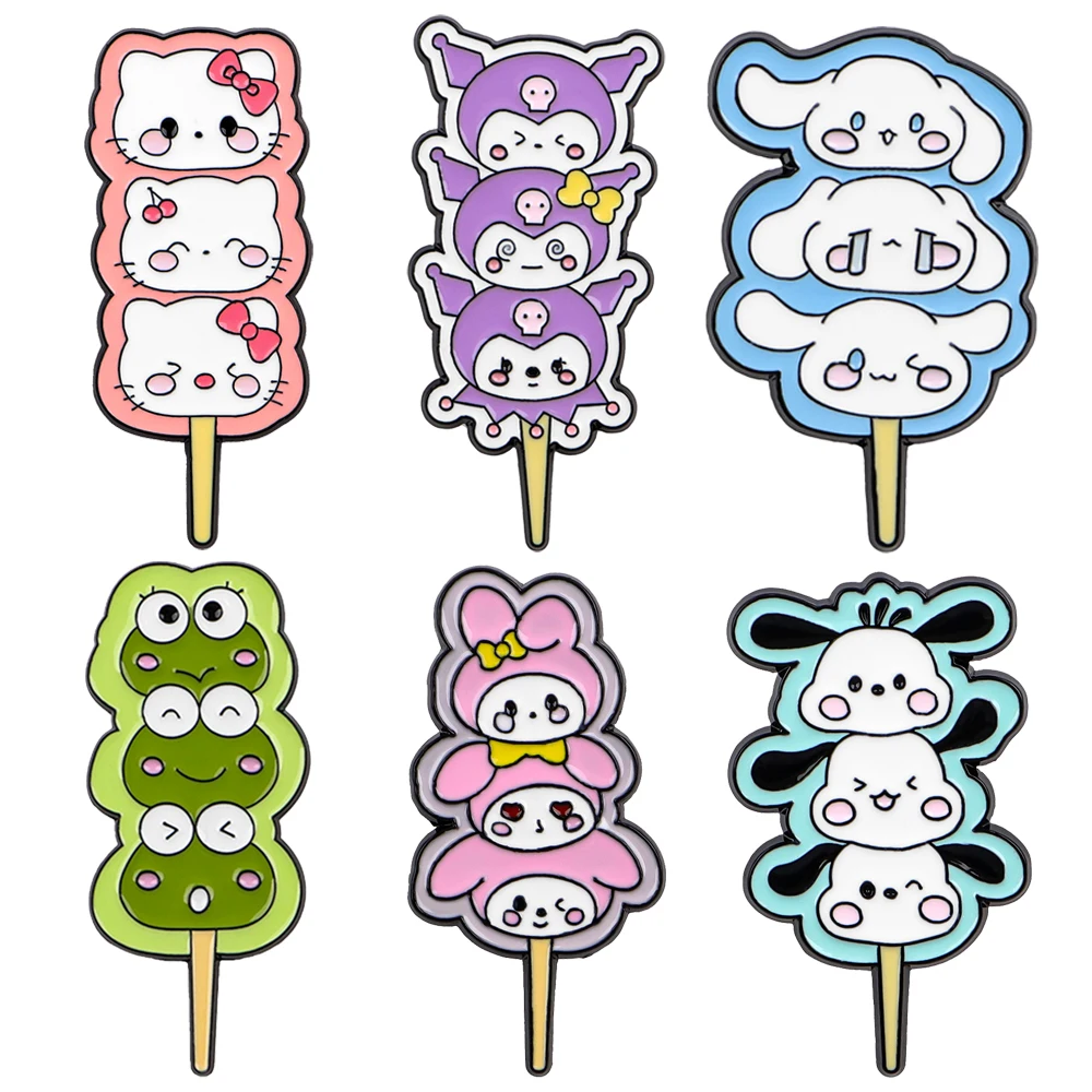 

6PCS Cartoon Hello Kitty Enamel Pin Cute Big Ear Dog Brooches on Clothes Badge Bag Clothes Lapel Woman Men Jewelry Kids Gifts