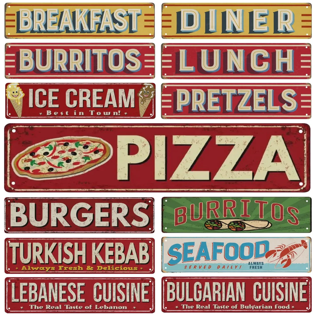 Outdoor Metal Tin Signs Instagram Style Pizza DinnerStreet Signs Amusement Park Scenic Retro Road Signs Country Retro Decorative