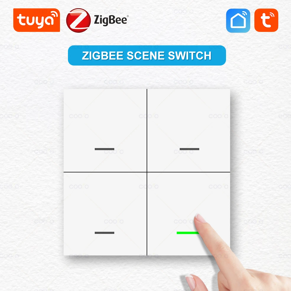 Tuya Smart ZigBee Scene Switch 4 Gang 12 Scene Switch Push Button Controller Battery Powered Automation Scenario for Tuya Device