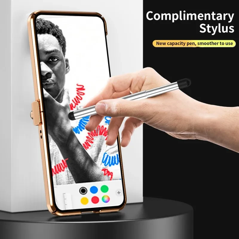 Plating PC Leather Case For Samsung Z Flip 6 5 4 Luxury Hinge Protective Folding Cover for Samsung Galaxy Z Flip 3 5 Touch S Pen
