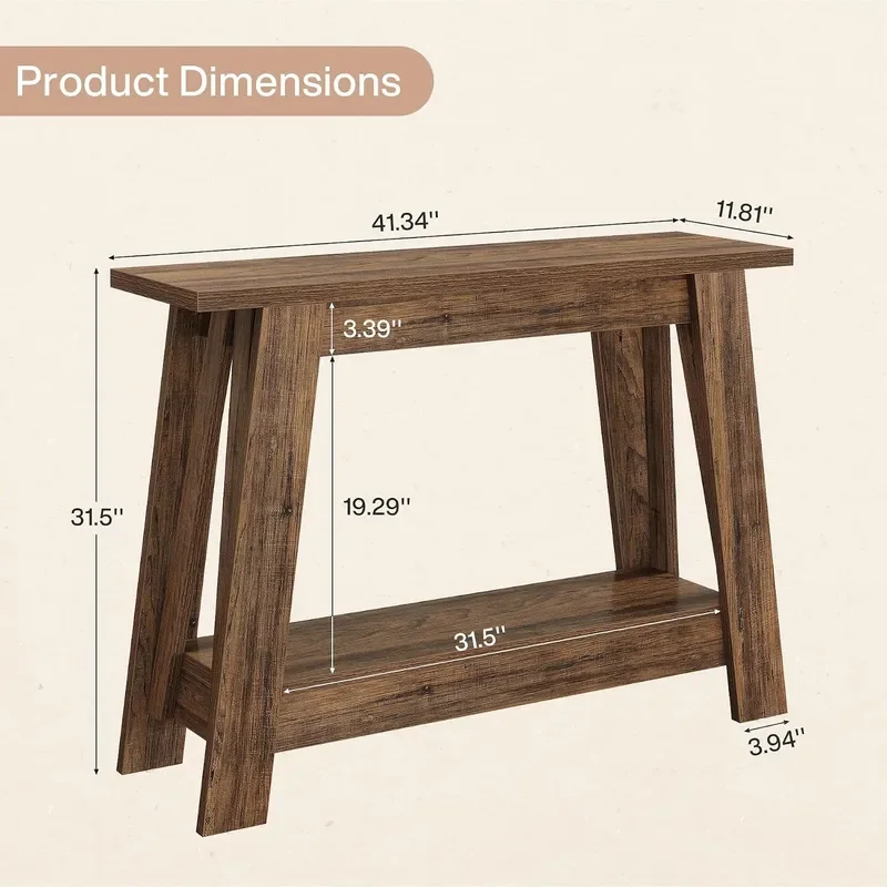 41.3-Inch Farmhouse Entryway Table 2-Tier Narrow Console Table Behind The Couch Entryway Furniture with Storage for Small