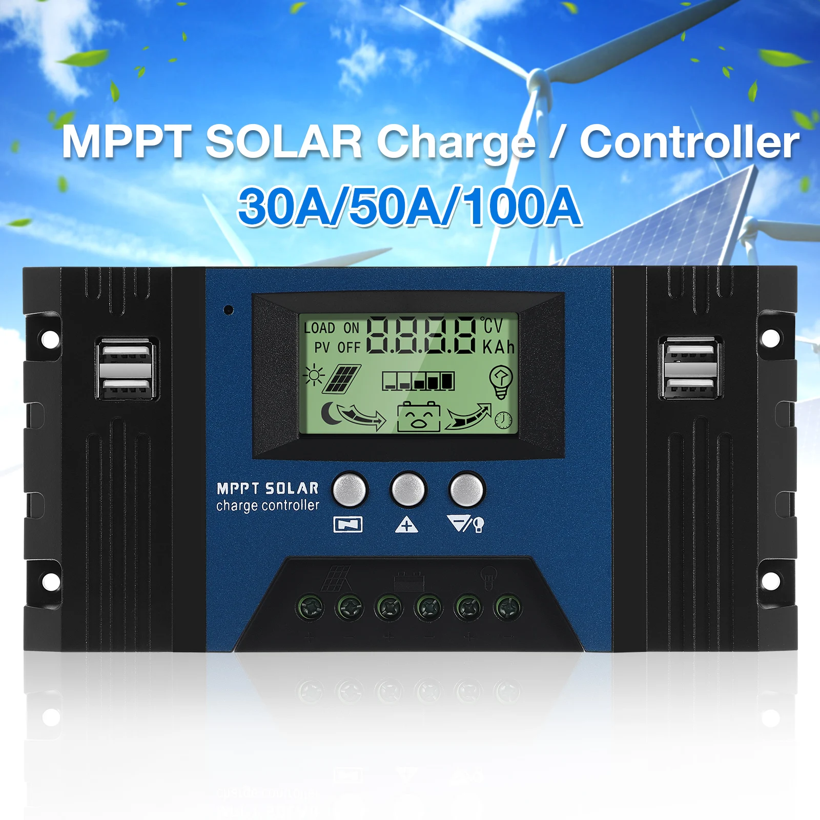 

Solar Charge Controller Mppt 12V 24V 30A Auto Solar Panel Regulator LCD Screen Protection Overheat Overcurrent Short