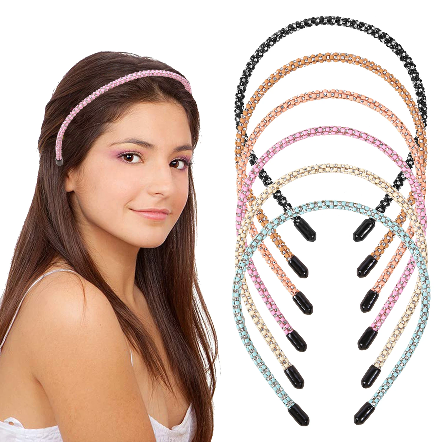 

6pcs Rhinestone Water Diamond Fine Hairband For Girls Fashion Elegant Cute Hair Hoops For Women Kids Daily Hair Accessories