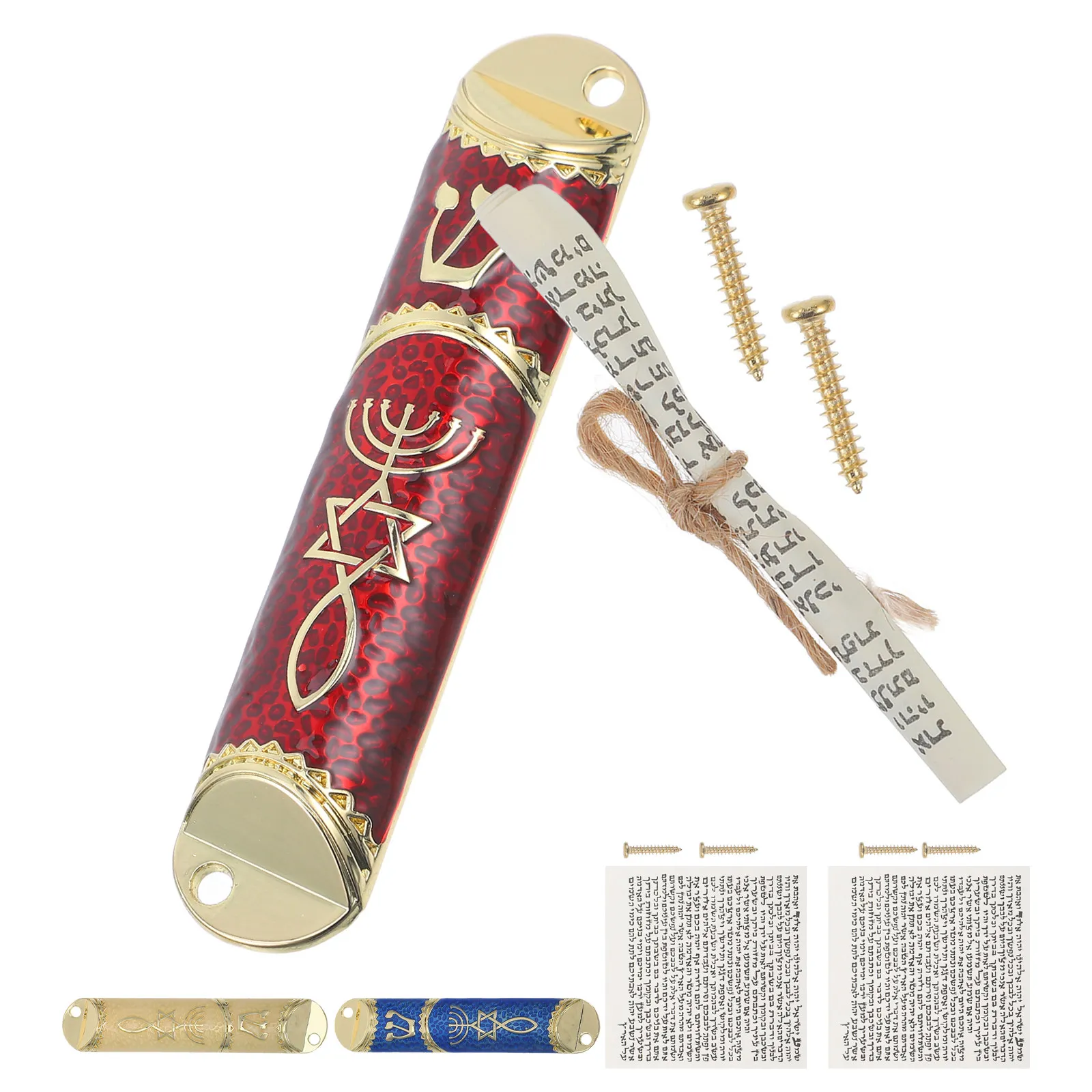 3Set Doorpost Mezuzah Case Metal Painted Judaica Home Blessing Decor Scroll Hanukkah Jewish Housewarming