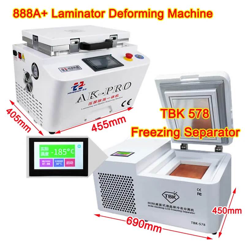 TBK 578 LCD Separator Glass Freezing Separating Machine 800W 888A+ OCA Vacuum Laminator Max Laminating and Defoaming Machine Kit