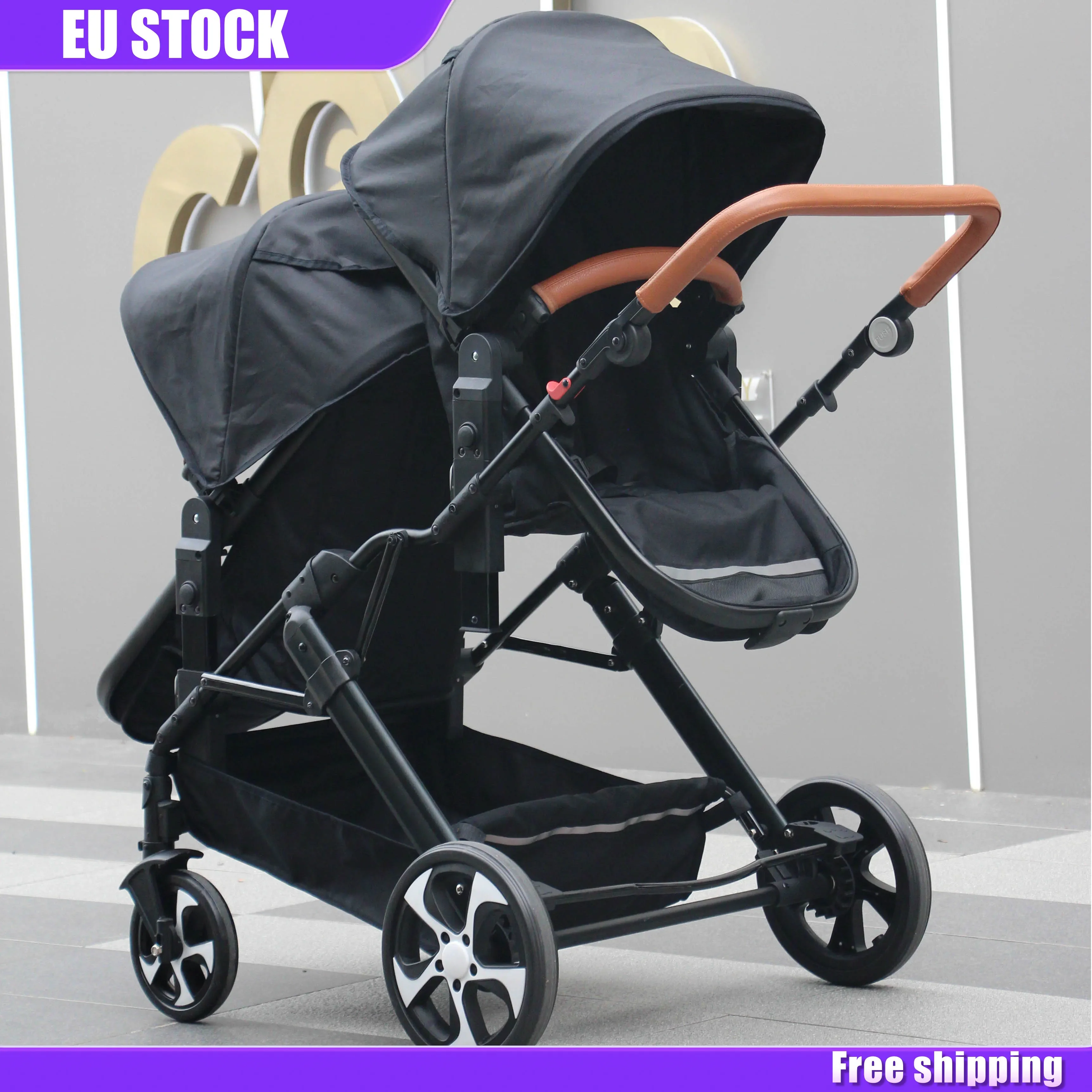 EU STOCK New twin Baby Stroller Twin Can Sit and Lie Double Stroller Shock Absorber Second high view Child Stroller freeshipping