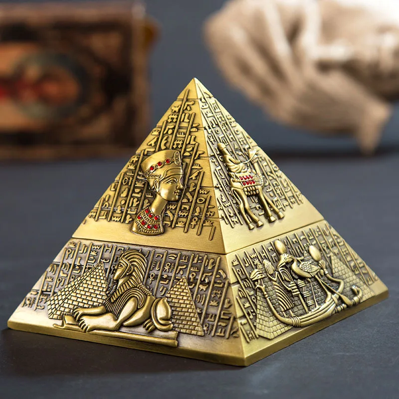 

Vintage Egyptian Pharaoh Pyramid Ashtray, Metal Creative Cigarette Holder, Home Bar Hotel KTV Decor Ornament