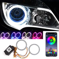 자동차 엔젤 아이즈 하로 링 RGB LED 헤드라이트 조명, 순차 흐르는 방향 지시등, 러닝 램프, 앱 제어, 80mm, 95mm, 12-24V, 2 개