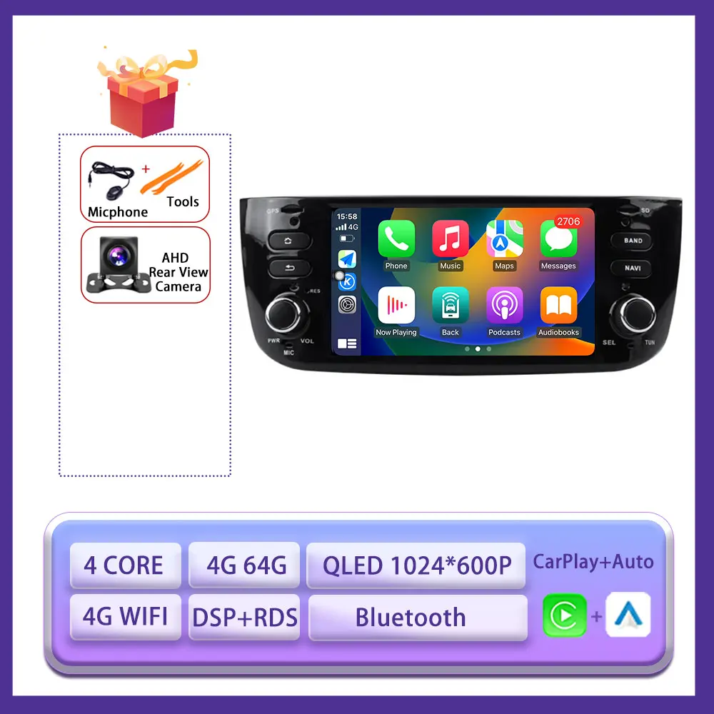 6.2 "Android 15 Auto Carplay Radio Voor Fiat Linea Punto EVO 2012-2015 Stereo Autoradio Multimedia Speler GPS Navi scherm Gereedschap