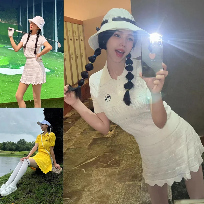 

MG Women Golf Clothing Knitted Short Sleeve Polo Shirt Elastic Thin Casual Top Sports Tennis Pleats Skirt Elegant Pencil Skorts