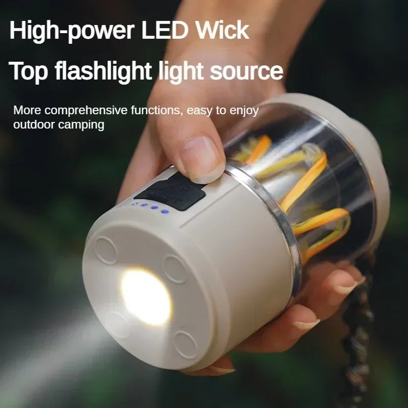 Portable Camping Lantern Stepless Dimming Tungsten Light Type-C Rechargeable 3 Light Source Strong Light Emergency Tent Lantern