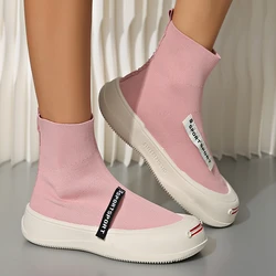 Summer Women Socks Shoes Sneakers Platform Ankle Boots Slip On Casual Shoes Breathable Knit Sneakers Tenis Sports Shoes Female