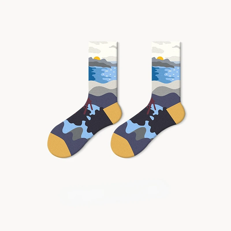 Men\'s trend European and American street creative abstract retro style couple cotton socks