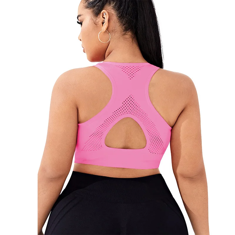 Large solid color sports bra vest, beautiful back, shock resistant, outdoor running, yoga, fitness, quick drying underwear for