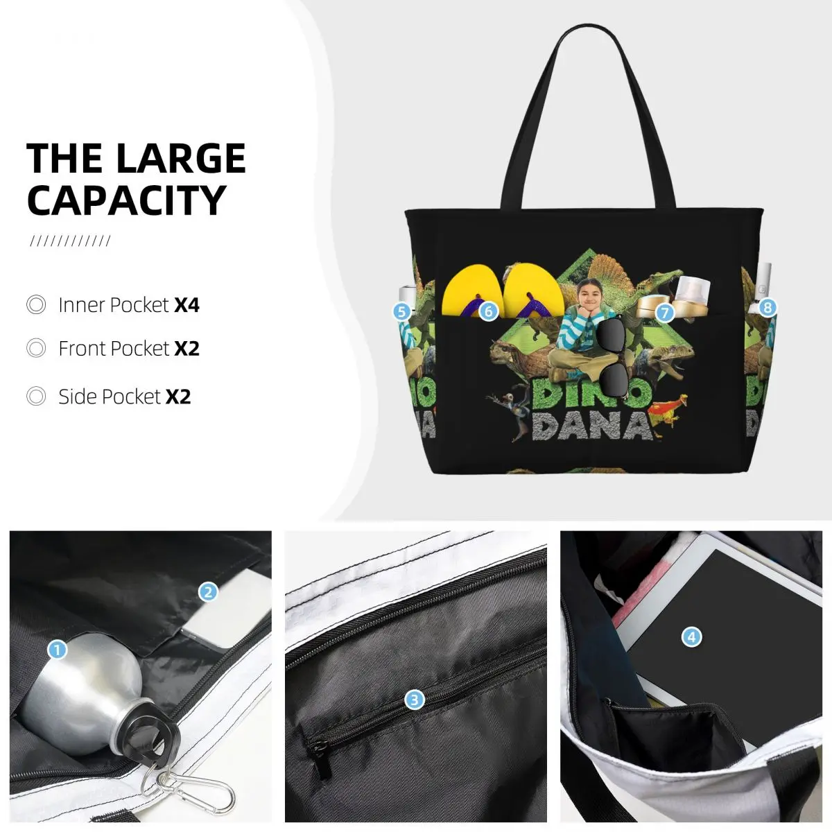 Dino Dana Real Beach Tote Bag Deporte Gimnasio Yoga Duffle Bolso grande Bolsa de viaje para mujer Bolsa de fitness