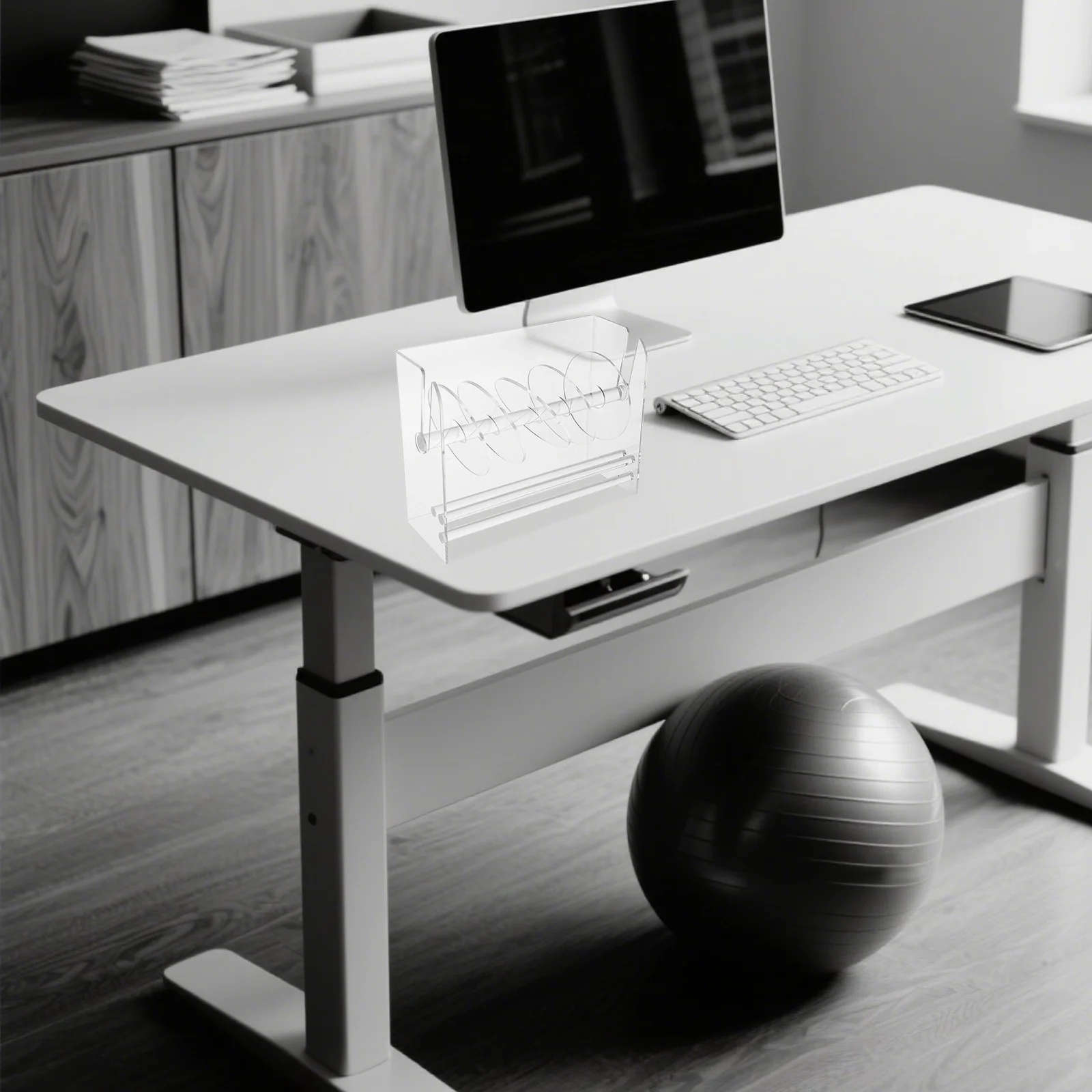 Adjustable 6-Count Acrylic Label Dispenser Clear Sticker Roll Organizer Stand for Desktop Office School Workspace Shipping Label