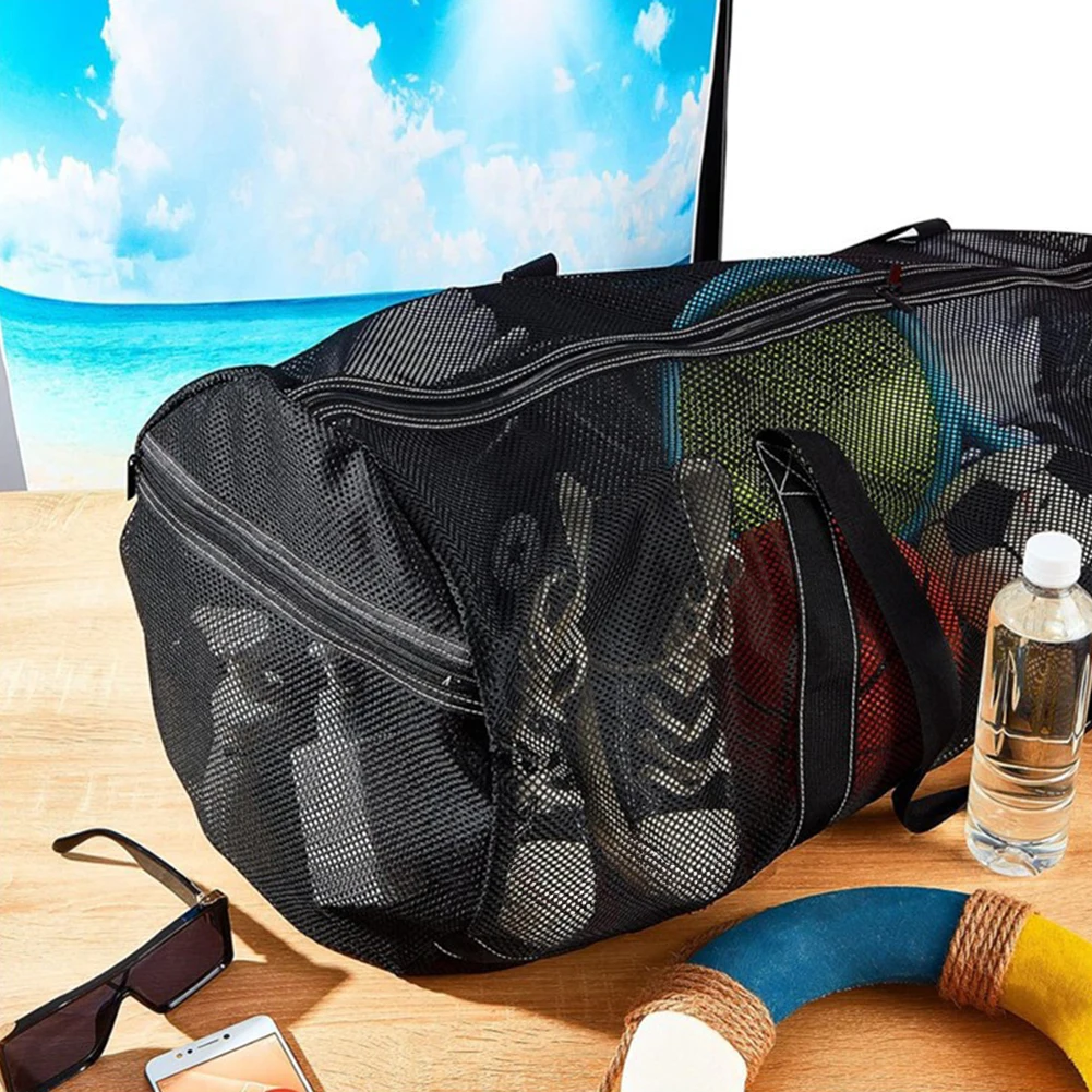 Portátil com bolsos com zíper piscina viagem natação praia surf snorkel engrenagem extra grande duffle preto ginásio tote malha saco de mergulho