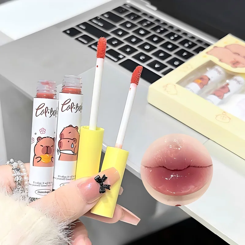 6-color  Mirror Lip Glaze Set Cute Capybara 6 Colors Highly Pigmented Lip Stain Hydrating Glossy Lip Makeup Perfect Gift
