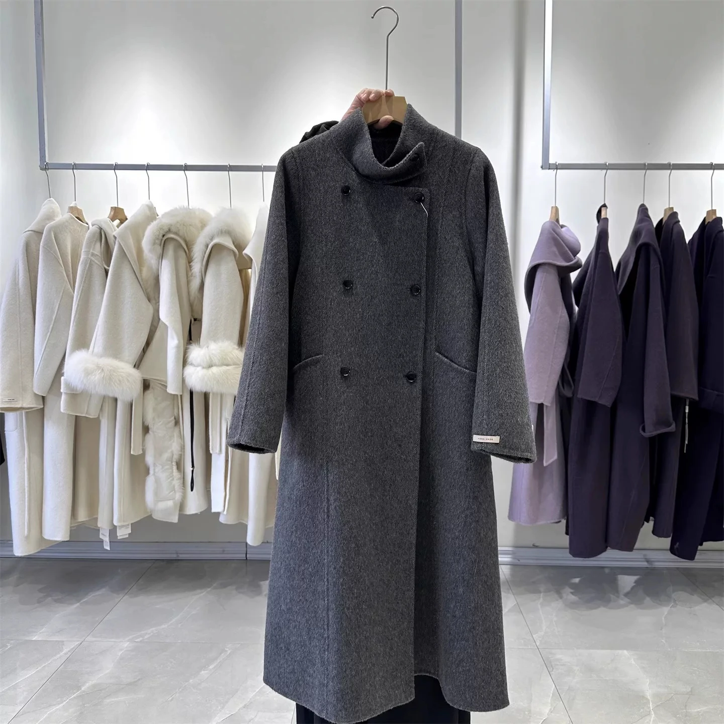 2026 Women's Double-Sided 100% Woolen Coat Fall Winter Stand Collor Long Trench Coats Korean Style Female Chic Lady Outfits