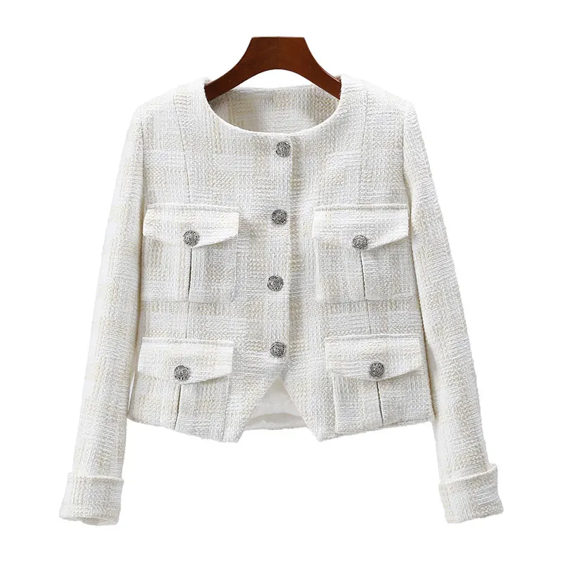 

The new fashionable elegant simple socialite high-end temperament design round neck single-breasted small fragrance jacket