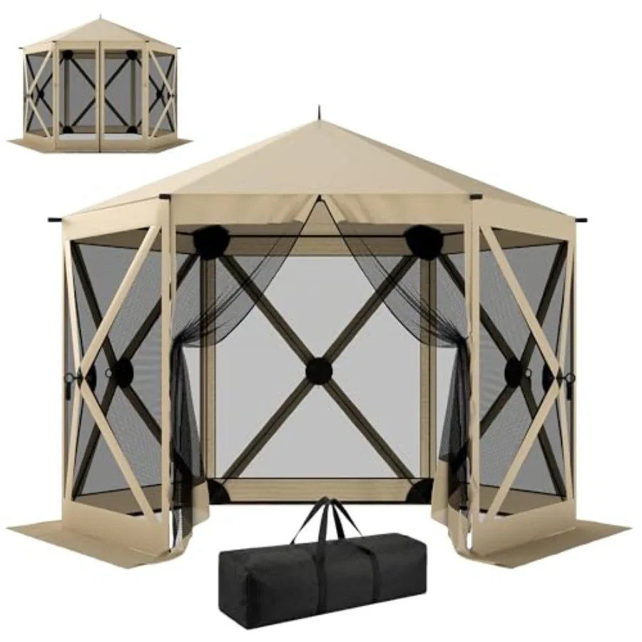 

10 x 11 Feet Pop Up Gazebo Screen Tent, Outdoor Portable Instant Camping Canopy Screen House Sun Shelter with Mesh Nettings, Ca