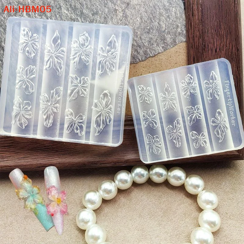 (HB05)1Pcs 3D Stereo Flower Nail Silicone Mold Flexible Transparent Resin Casting Mould DIY Nail Art Decoration Handmade Craft