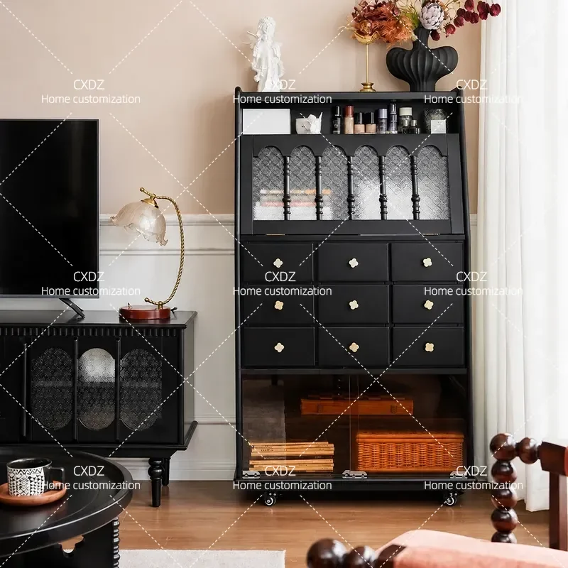 French retro solid wood removable side cabinet living room against the wall multi-functional locker dining room tea storage