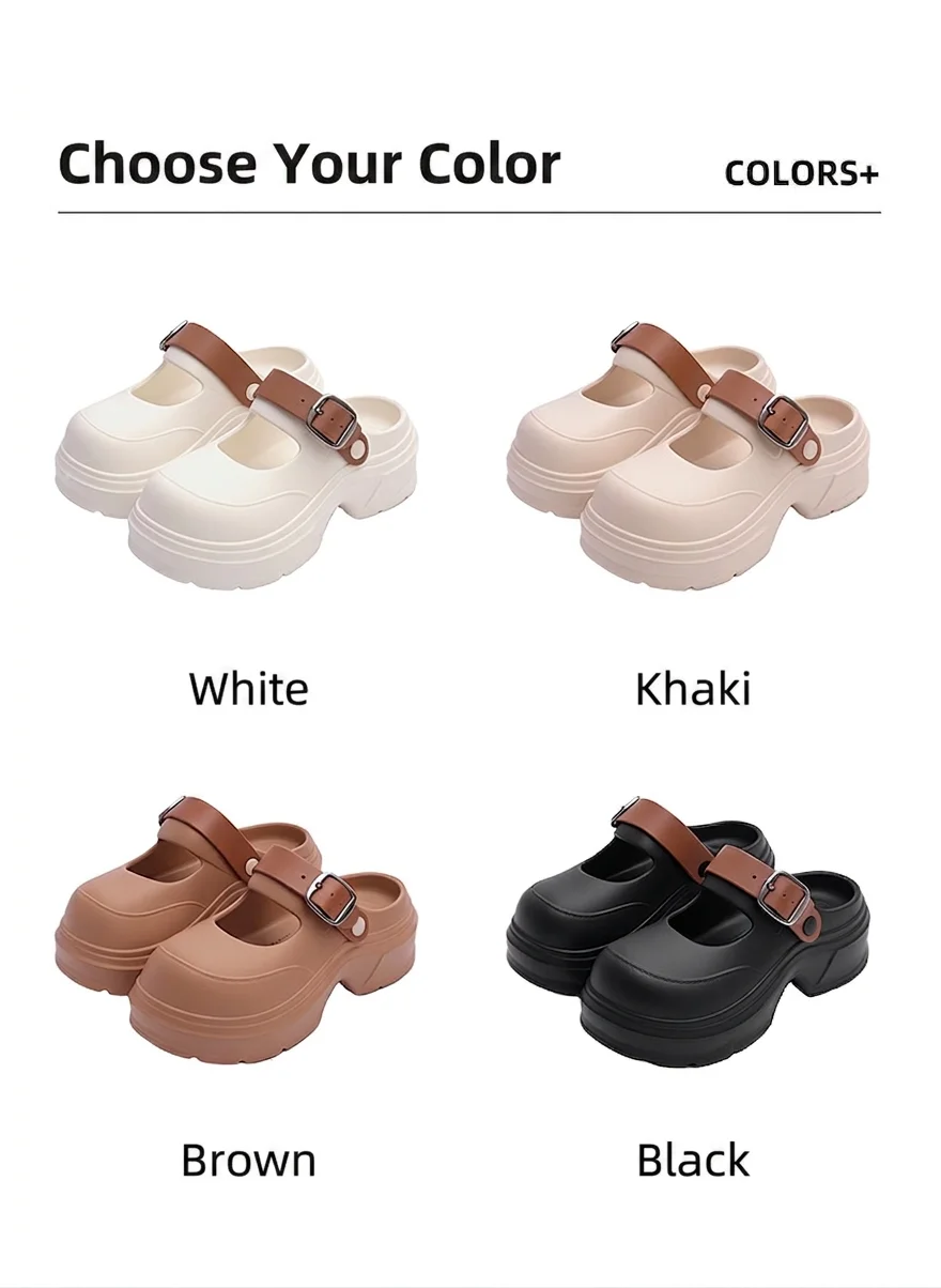 Damen Mary Jane EVA Plateau-Slipper, weiche, leichte Slip-On-Clogs mit PU-Schnallenriemen, lässige Sommersandalen – Detail 11