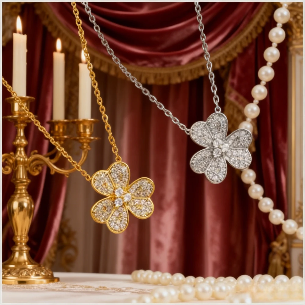 

Новейшее модное женское ожерелье из титановой стали, не выцветающее с ослепительным цветочным украшением, 2025 г., модные ювелирные изделия