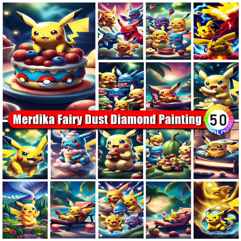 Fairy Dust Diamond Painting Kit Cartoon Pokemon Pikachu Cross Stitch Mosaic Diamond Embroidery Cartoon Anime Home Decoration