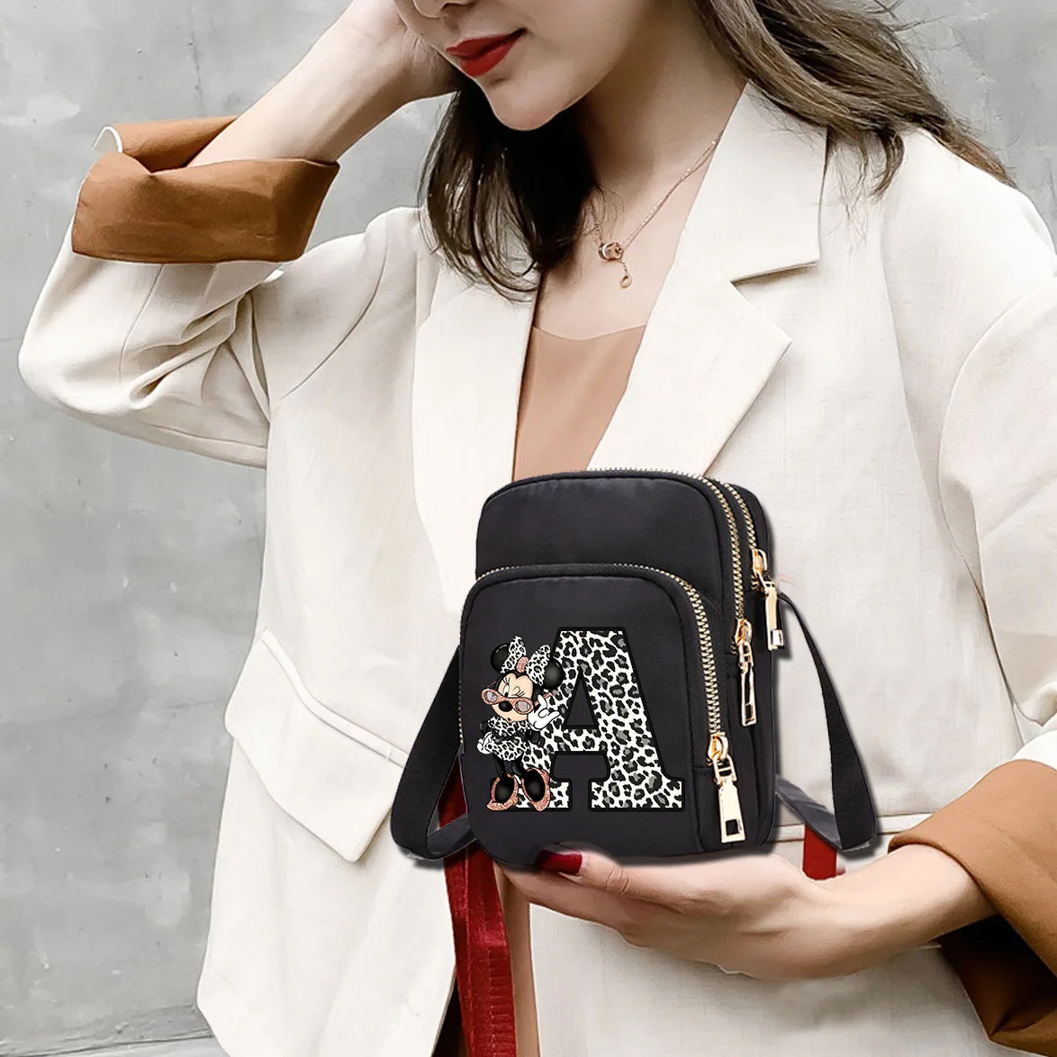 Disney-Bolso cruzado con 26 letras de Minnie Mouse para mujer, bandolera cómoda de moda, novedad de 2024