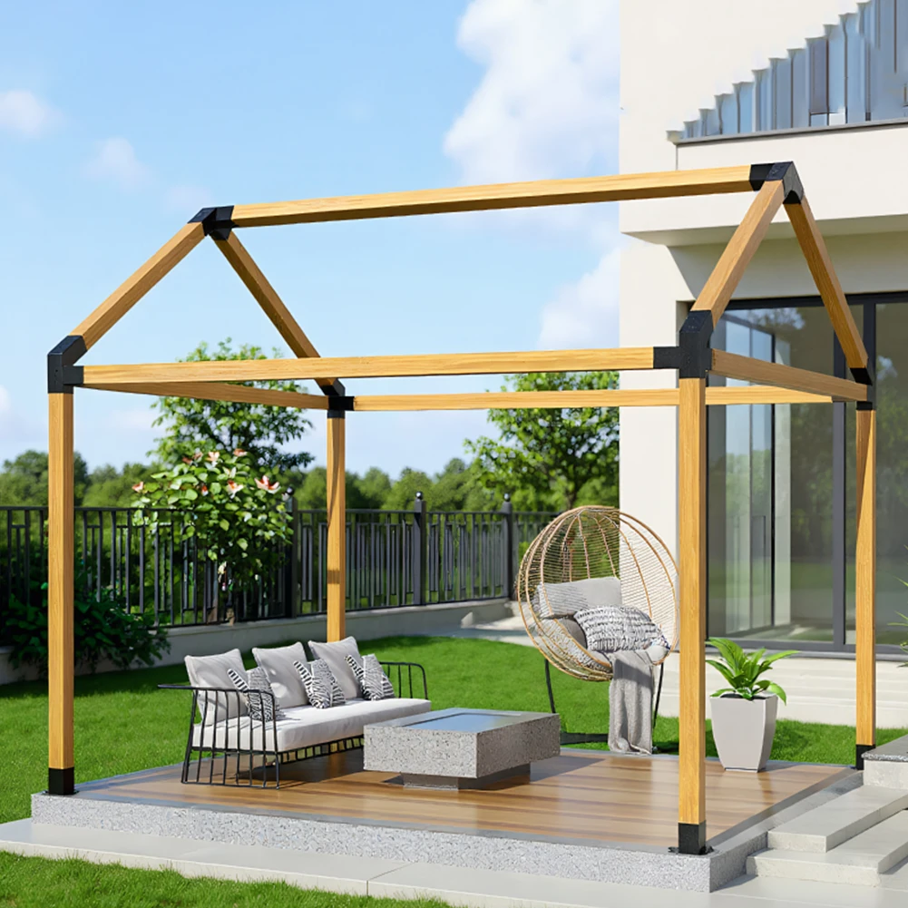 

Pergola Kit with 3-Way Brackets Woodworks DIY Post Base Kit Pergola Bracket Kit for Pergolas Gardens and Metal Gazebo Kits