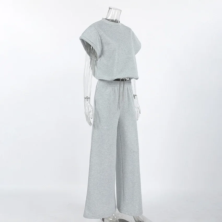 

Female Casual Sleeveless Pullover Top & Wide Leg Pants Set Hoodie Two-Piece Sets for Women's Clothing New Style Women Outfits