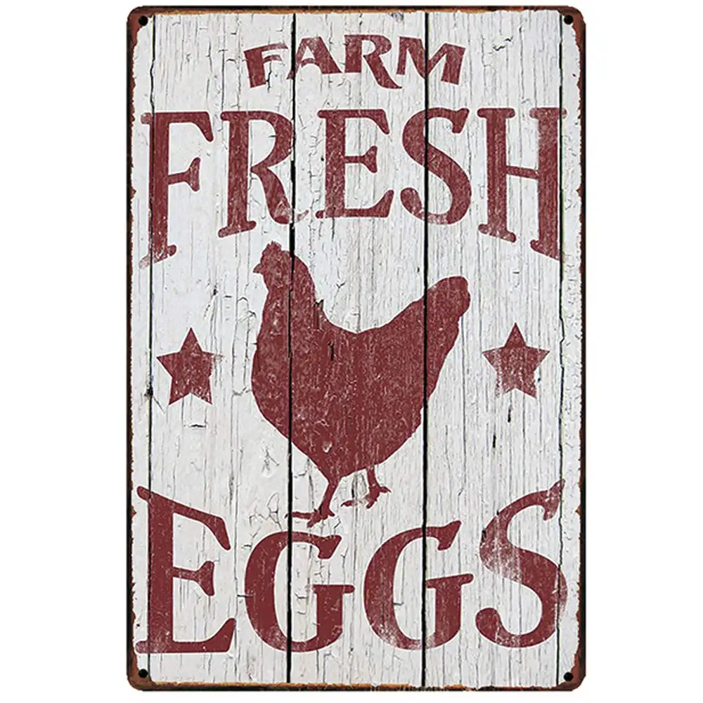 Original Retro Imitation Wood Board Design Farm Fresh Eggs Tin Metal Signs Wall Art | Thick Tinplate Print Poster Wall Decoratio