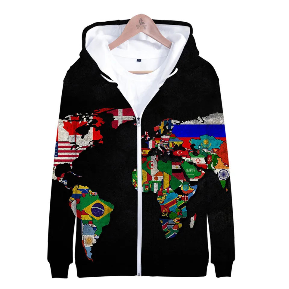 Sudadera con capucha con estampado 3d de World Atlas para hombre y mujer, ropa deportiva de moda Hip Hop con cremallera, chaquetas de manga larga con capucha Harajuku, Tops