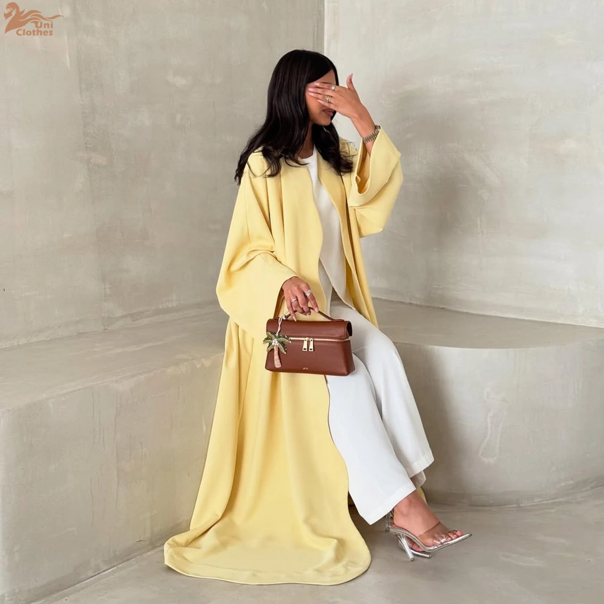 Ramadan Middle Eastern Muslim Modest Cardigan for Women Elegant Dubai Abaya Dress Eid Islamic Holiday Outfit Turkey Kaftan Robe