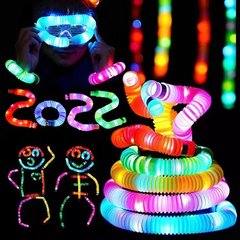 1pcs LED Luminous Flash Pop Tubes Sensory Toy For Adult Stress Relieve Toys Kid Autism Anti Plastic Bellows Children Squeeze Toy