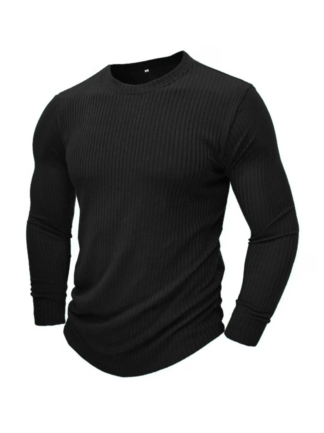 Men's Round Neck Long Sleeve Knit T-Shirt  Solid Color Pullover Sweater Casual & Formal Fit Perfect for Daily Wear